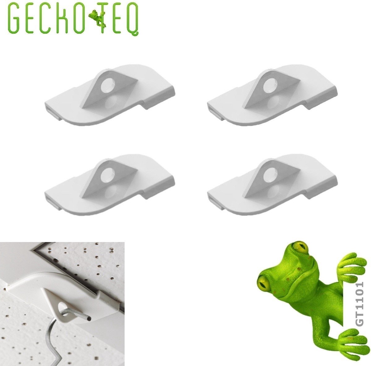 GT1101 GeckoTeq 4 x systeemplafond klem haak plastic wit-5kg