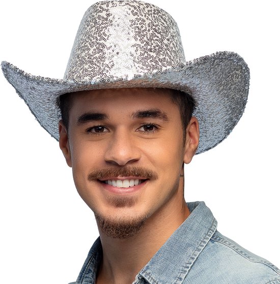 Boland - Hoed cowboy Rodeo party zilver Zilver - 59 - Volwassenen - Unisex - Festival - Cowboy