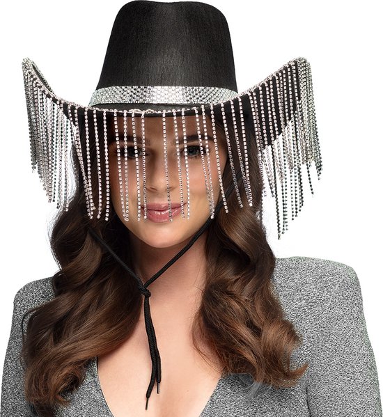 Cowboyhoed Zwart Glitter Strass Steentjes Cowboy Western Hoed Dames