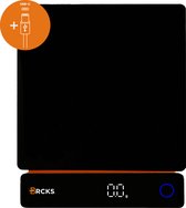 BRCKS - Keukenweegschaal Digitaal - Oplaadbaar via USB - Precisie tot 0,1g - Tot 5kg - Zwart / Oranje