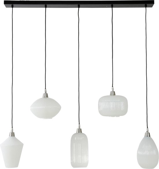 Veronica hanglamp 5L gestreept wit glas