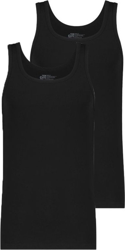 Twee zwarte singlets van Ten Cate, met brede schouderbanden.