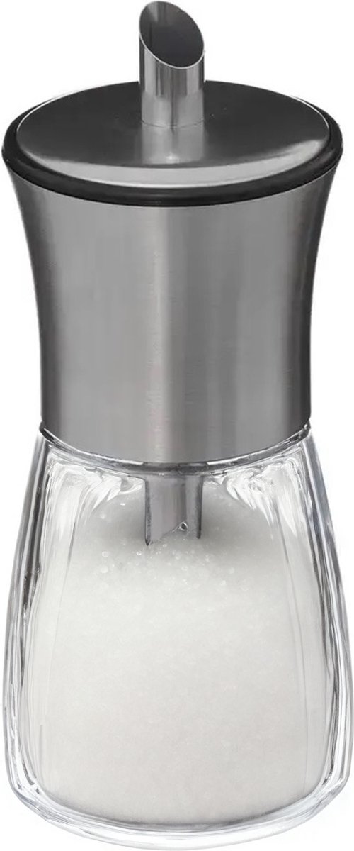 5Five Suikerpot Paris - glas/rvs metaal - transparant/zilver - 16 cm - 0.16 liter - luxe uitvoering dispenser - 5five