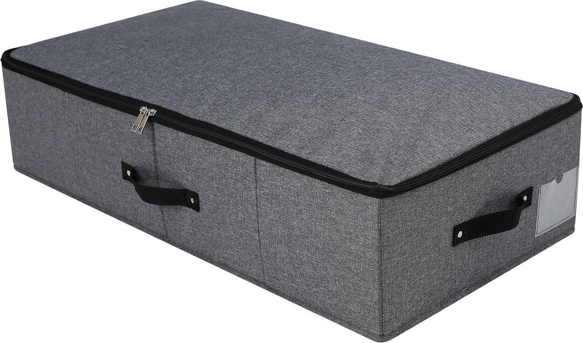 Opvouwbare stevige opbergbox voor onder het bed met handvat, deksel met ritssluiting, dekens, kleding, dekbedden, opbergbak voor slaapkamers en kledingkasten, 74,5 38 18 cm, zwartgrijs - 