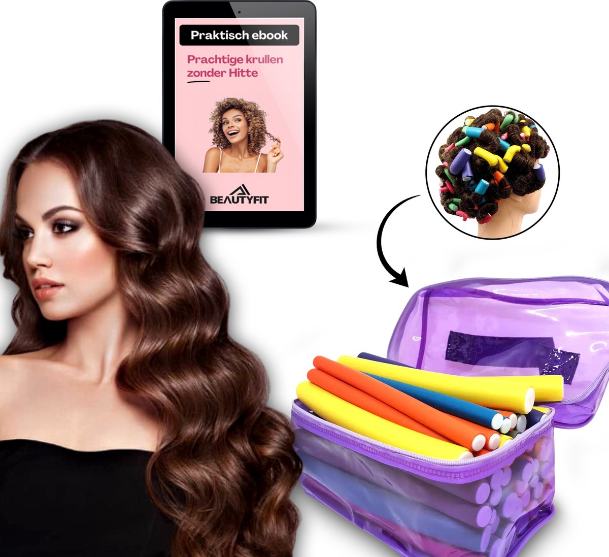BeautyFit - Heatless Curls 42pcs - Krulspelden - Haarrollers - Krullen Zonder Hitte - Krullers - Haar Rollers Zelfklevend - Haarkruller - Paars