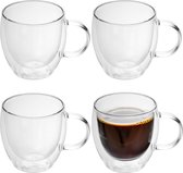 Intirilife Glas à double paroi soufflé à la bouche isolé pour Café et Thee 4x Tasse à Coffee à double paroi 100-200 ml Transparent