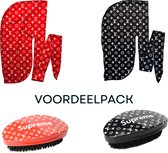 Londyn Durag - Black - Red - Waves - Silky - Premium - Haardeksel - Hoofddeksel - Voordeelverpakking - 360 waves - Medium Borstel - Soft Borstel