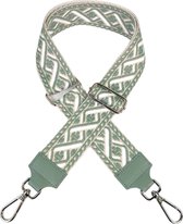 Qischa® Bag strap - Tassenriem - Schouderband - Schouderriem - Tassen Riem - Tas Hengsel - Verstelbare Riem - groen, wit, beige - zilveren hardware