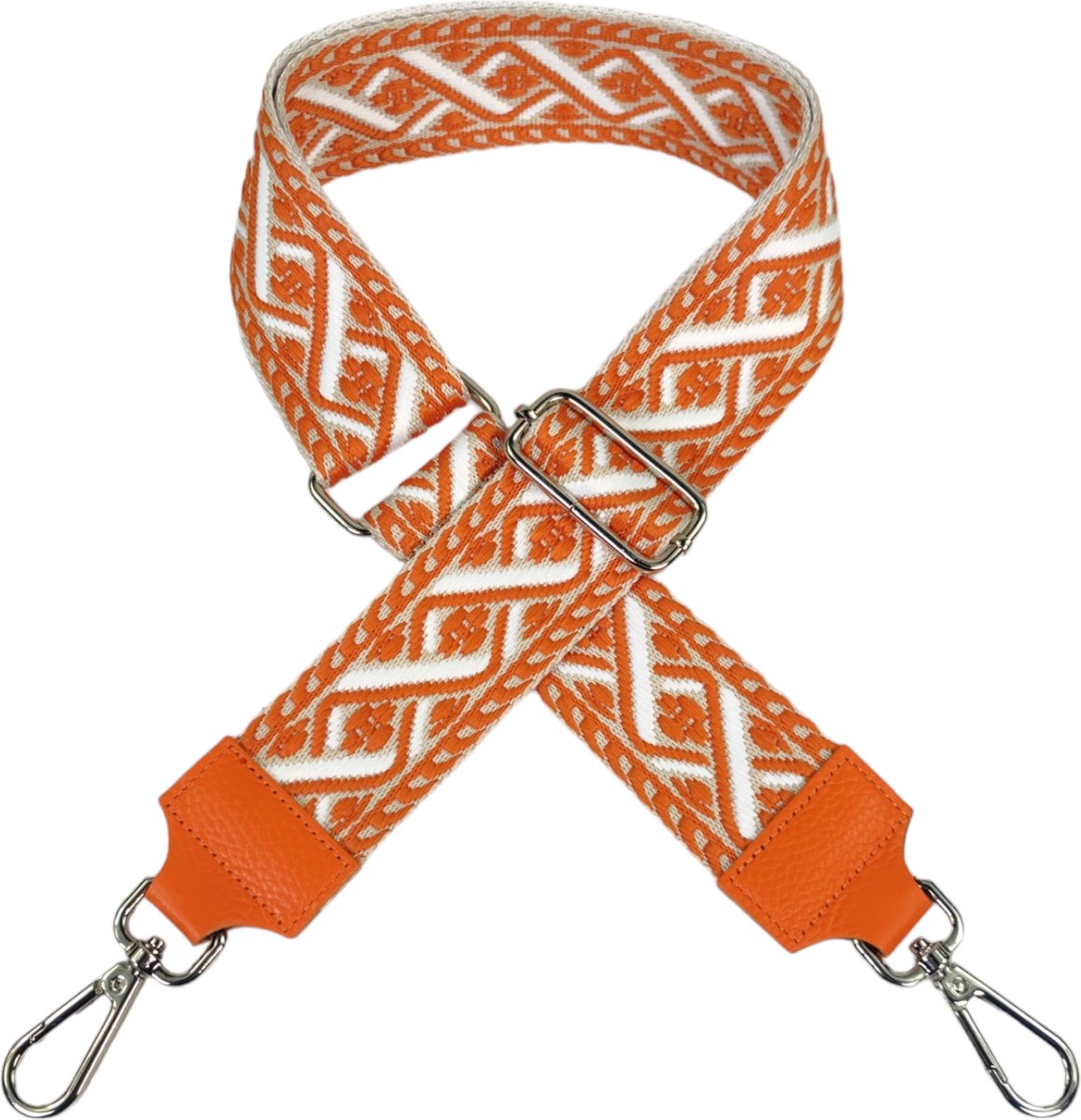 Qischa® Bag strap - Tassenriem - Schouderband - Schouderriem - Tassen Riem - Tas Hengsel - Verstelbare Riem - oranje, wit, beige - zilveren hardware