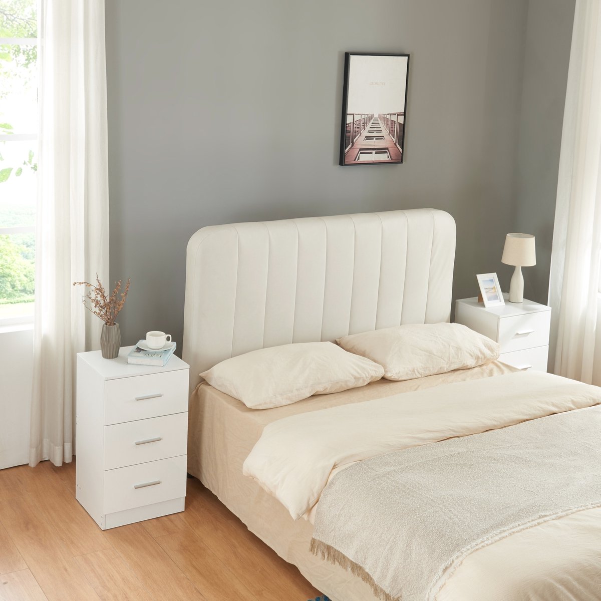 Nachtkastje Aurdal set van 2 met 3 lades 66x37x34,5 cm wit hoogglans