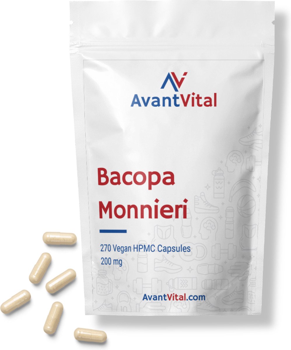 Goedkoopste Bacopa Monnieri - 200 mg - 270 Vegan Capsules - Hoog gestandaardiseerd - Voordeelverpakking - AvantVital - Voedingssupplementen