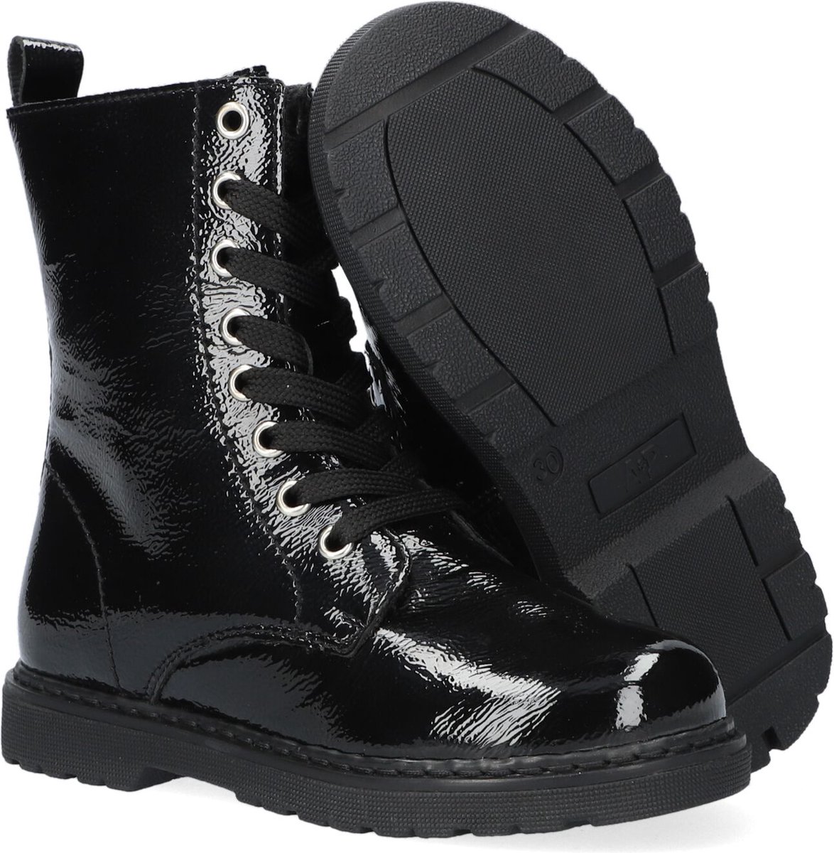 Apples & Pears B009048 Veterboots - Laarzen Met Veters - Meisjes - Zwart - Maat 39