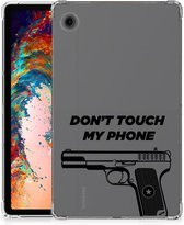 Cover Geschikt voor Samsung Galaxy Tab A9 Tablet Hoesje met foto Pistol Don't Touch My Phone met transparant zijkanten
