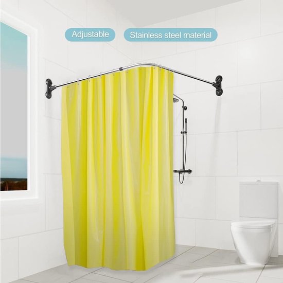 L-vormige douchestang badkamer gordijnroede hoek douchegordijnstang intrekbare badstang gebogen gordijnstang verstelbare douchegordijnstangen met zuignap 102 x (118-180) cm