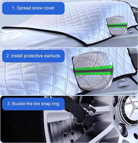 Couverture antigel pour voiture – Couverture anti-glace pour pare-brise de voiture, couverture anti-neige – (230 × 145 cm)