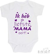 100% katoenen Romper "Ik heb de liefste MAMA ooit!" Moederdag Meisjes Katoen Wit/paars Maat 56/62