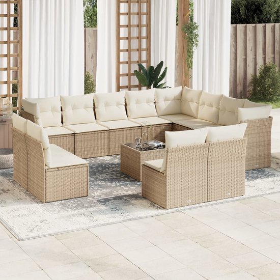 vidaXL-13-delige-Loungeset-met-kussens-poly-rattan-beige