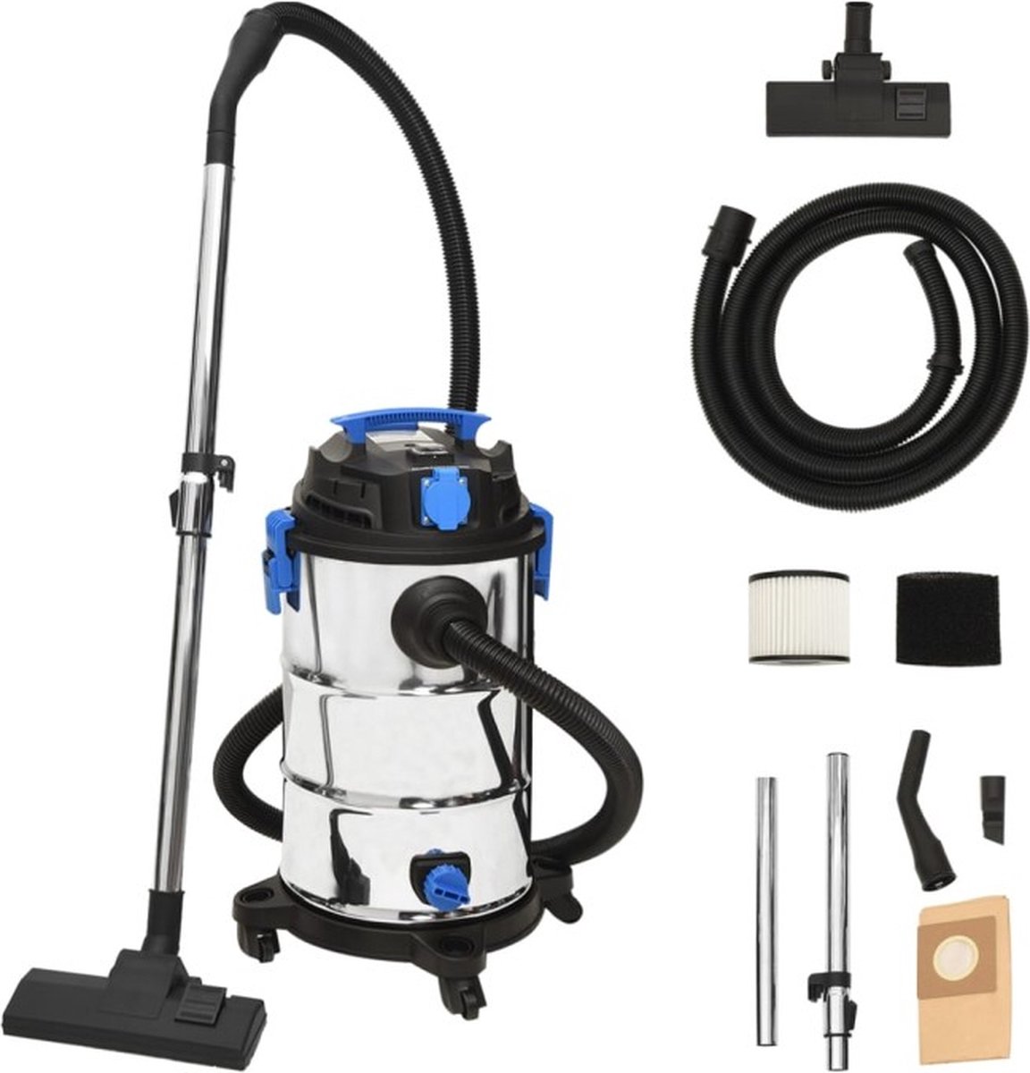 Nat- en droogzuiger 1200 W 30 L zilverkleurig