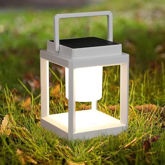 Lampen District ® - Solar tuinverlichting - Tafellamp oplaadbaar - USB & Zonne-energie - Tentlamp oplaadbaar - 3 Helderheidsniveaus - wit