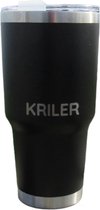 KRILER Cup - Premium RVS Thermosbeker - Autohouder Proof - 12U Warm & Koud - Lekvrij - BPA Vrij - 30oz / 0,88L - Zwart