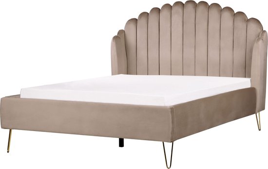 AMBILLOU - Tweepersoonsbed - Taupe - 140 x 200 cm - Fluweel