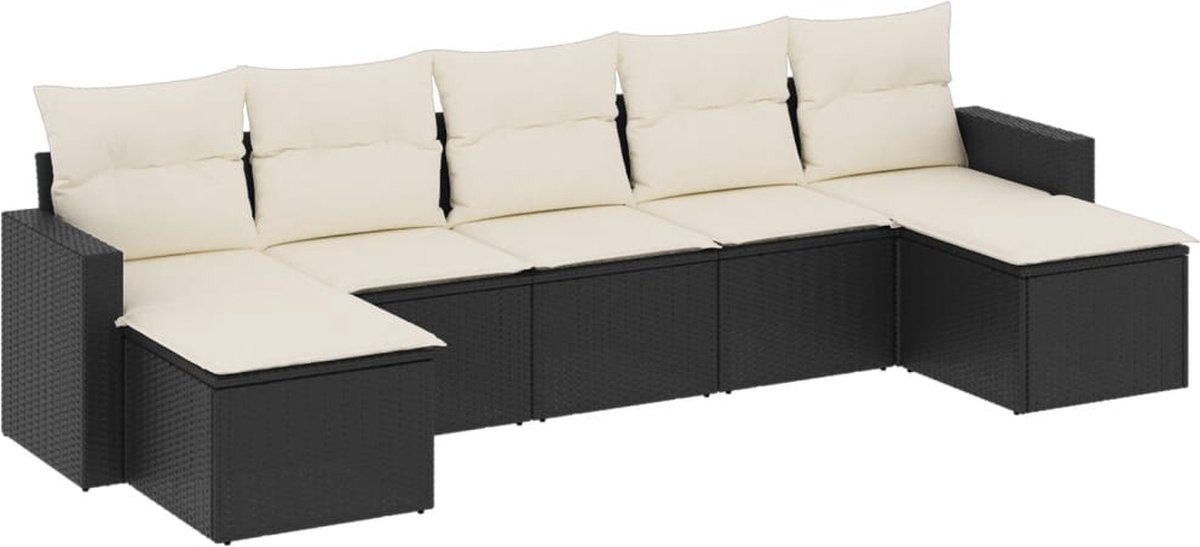 vidaXL 7-delige - Loungeset - met - kussens - poly - rattan - zwart