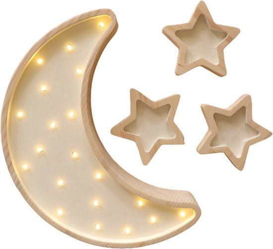 Houten Nachtlampje Sterrenhemel – Magische LED Sfeerverlichting met Afstandsbediening - Dimmer en Timer - Perfect voor Baby's en Peuters - Wandlamp voor in de Slaapkamer en Kinderkamer