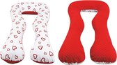 Voedingskussen / Zwangerschapskussens | U-vorm 300 cm | Wit met rode hartjes en rood