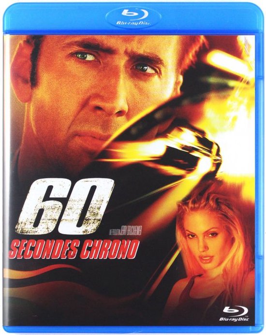 Blu-ray hoes met Nicolas Cage en Angelina Jolie. De titel is '60 secondes chrono'.