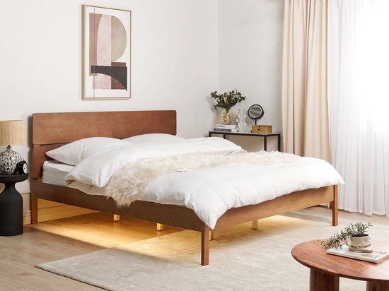 BOISSET - Bed met LED - Lichthout - 180 x 200 cm - Rubberhout