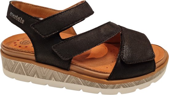 Mephisto, MERIL ARTESIA 8100, Zwarte dames sandalen met klittenband sluiting