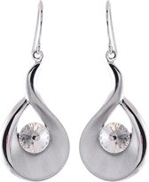 Behave Oorbel metaal hanger 33mm lengte, druppelvorm verwerkt met een swarovski steen