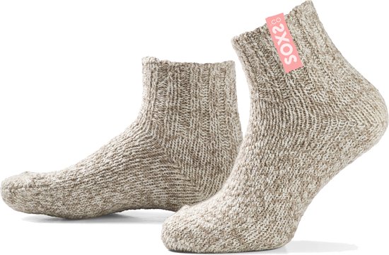 SOXS® Wollen sokken | SOX3606 | Beige | Enkelhoogte | Maat 37-41 | Seashell pink label