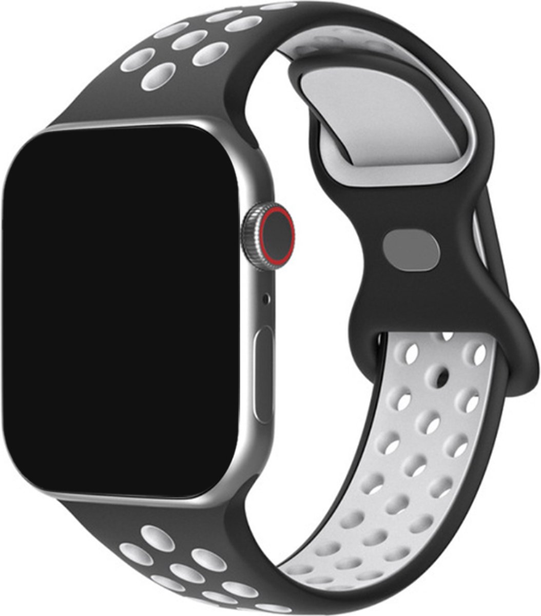 Innerlight® Sport+ - Zwart/Wit - 42/44/45/46/49mm - OneSize - Siliconen bandje geschikt voor Apple Watch - Geschikt als Apple watch bandje voor Series 1/2/3/4/5/6/7/8/9/10/11/SE/Ultra/Ultra 2