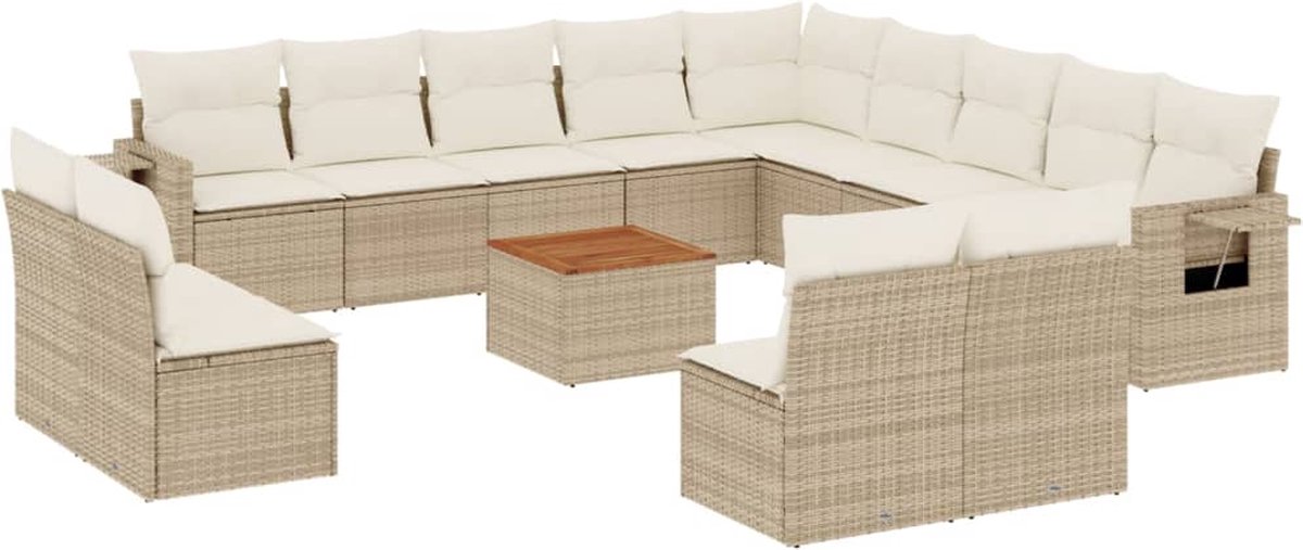 vidaXL 14-delige - Loungeset - met - kussens - poly - rattan - beige