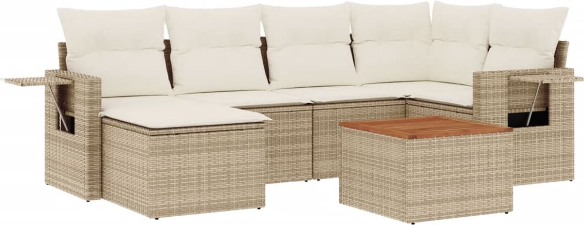 vidaXL 7-delige - Loungeset - met - kussens - poly - rattan - beige