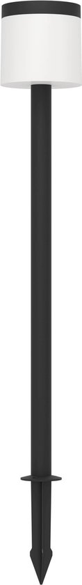 Zwarte staande lamp met een puntige voet, voor buiten.