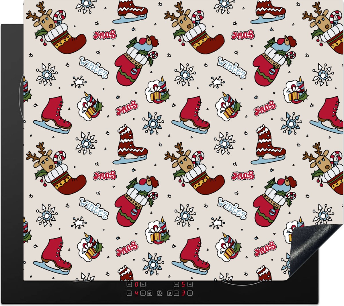 KitchenYeah® Inductie beschermer 57.6x51.6 cm - Kerst - Schaats - Kerstcadeau - Patroon - Kookplaataccessoires - Afdekplaat voor kookplaat - Inductiebeschermer - Inductiemat - Inductieplaat mat