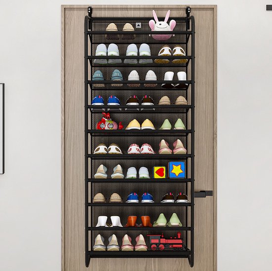 Hangend schoenenrek metaal deur - Geschikt voor opdek en stompe deuren, beide kanten – 55 x 21 x 159cm - Zwart