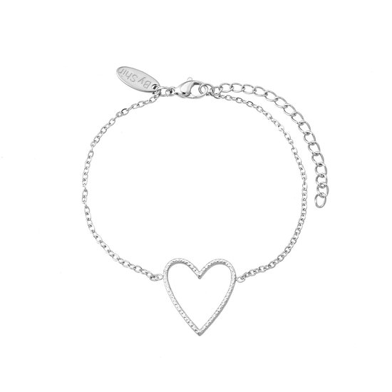 By Shir Armband edelstaal open heart zilver