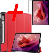 Hoesje Geschikt voor Lenovo Tab P12 Hoes Case Tablet Hoesje Tri-fold Met Uitsparing Geschikt voor Lenovo Pen Met Screenprotector - Hoes Geschikt voor Lenovo Tab P12 Hoesje Hard Cover Bookcase Hoes - Rood