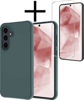 Hoes Geschikt voor Samsung A55 Hoesje Cover Siliconen Back Case Hoes Met Screenprotector - Donkergroen