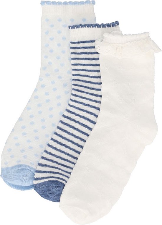 iN ControL 3pack meisjes sokken wit/blauw maat 31/34