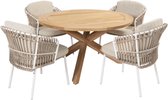 Dalias Prado dining tuinset 130 cm rond 5 delig taupe teak 4 Seasons Outdoor