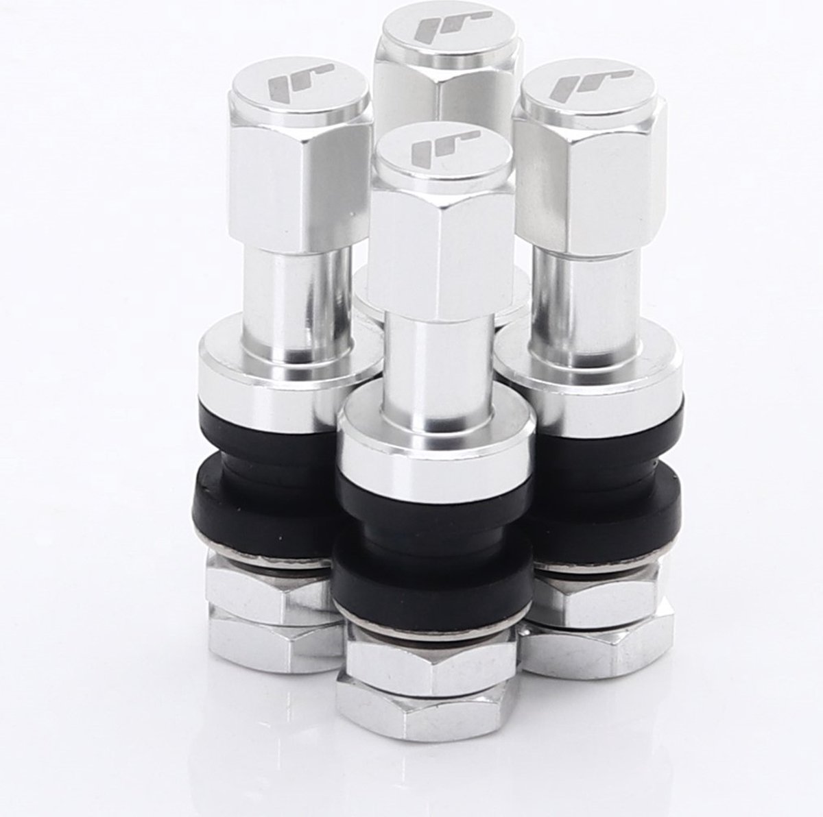 JR Wheels - Set of aluminum air valves JR v2 Silver + logo