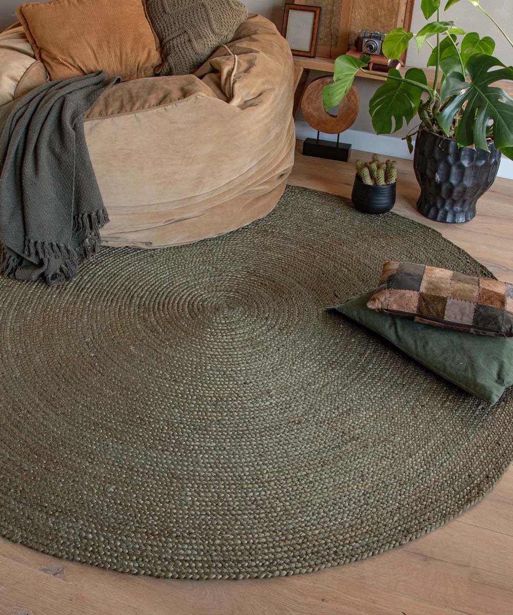 Rond jute vloerkleed - Pure - olijfgroen [special edition] 160 cm
