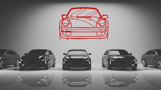 Porsche 911 Turbo Front - Silhouette - Metaalkunst - Rood - 120cm - Auto Decoratie - Muur Decoratie- Man Cave - Cadeau voor man- Inclusief ophangsysteem
