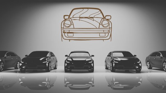 Porsche 911 Turbo Front - Silhouette - Metaalkunst - Goud - 120cm - Auto Decoratie - Muur Decoratie- Man Cave - Cadeau voor man- Inclusief ophangsysteem