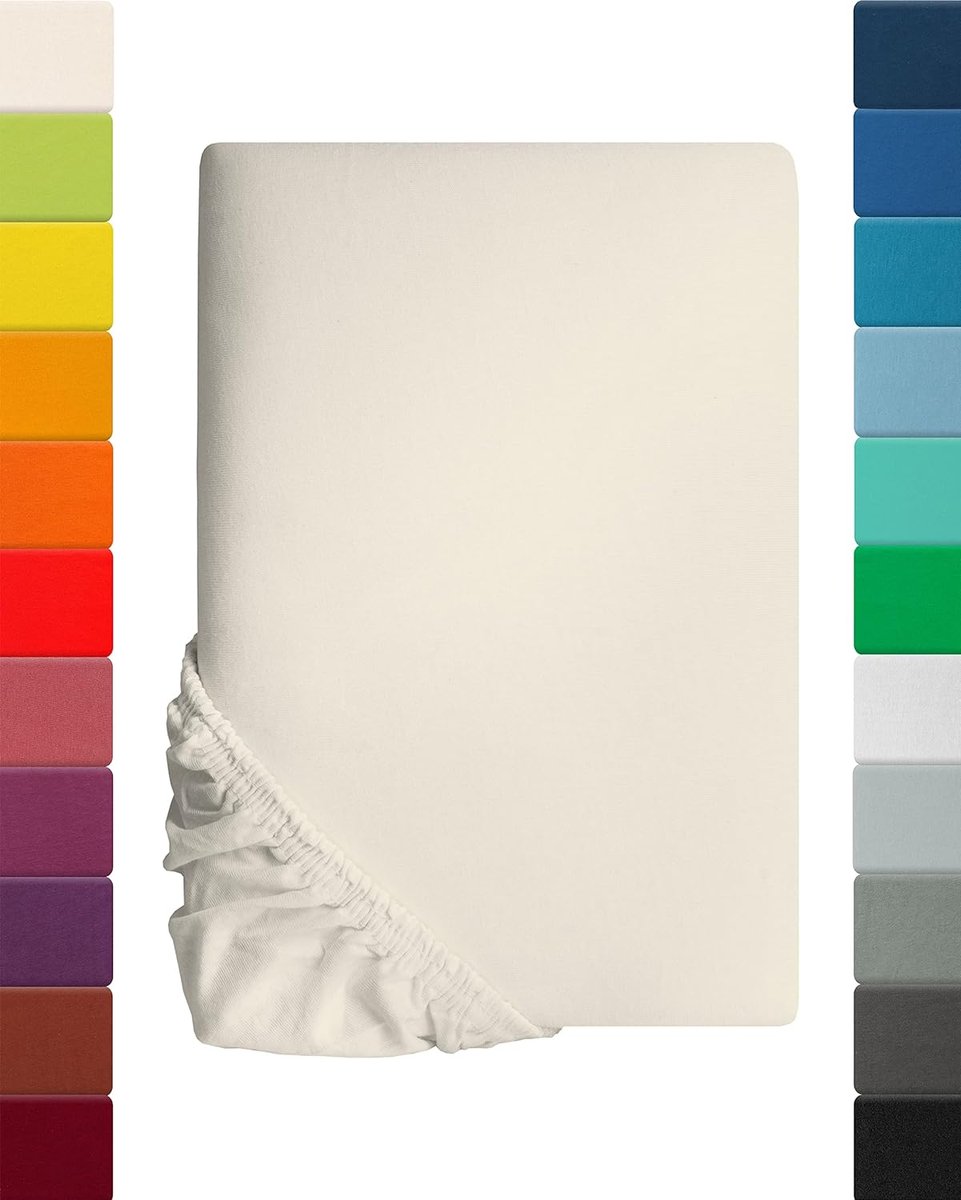 Jersey hoeslaken, Lavea serie Maya, 90x200cm | 100x200cm, crème natuurlijk wit, 100% katoen, hoogwaardige afwerking, met elastiek