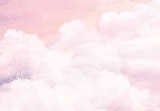 Fotobehang - Wolken - Lucht - Roze/Wit - Kinderkamer - Vliesbehang - (208 x 146 cm)